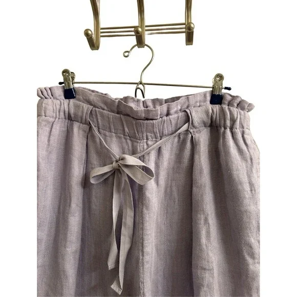 Free People Only Over You 100% Linen Paper-Bag Pants Elastic Waist Lavender Sz M - Picture 4 of 10